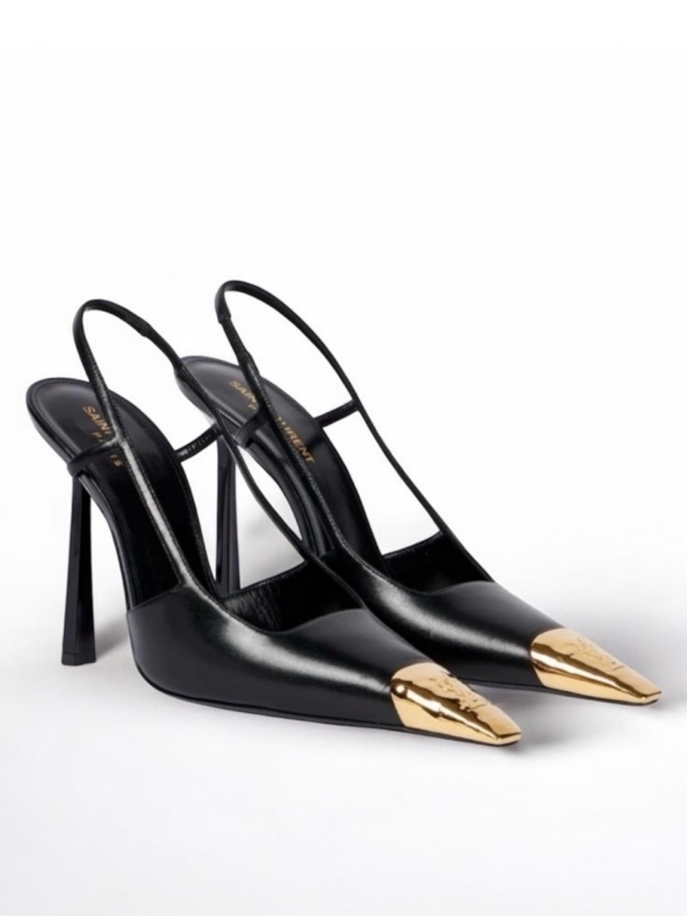 Saint Laurent Jeanne Slingback Pumps in smooth leather - black and gold